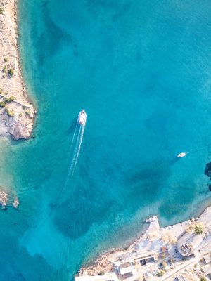 An aerial shot of a sea